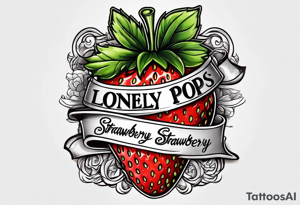 lonely strawberry wrapped in banner saying Pops tattoo idea