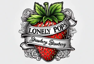 lonely strawberry wrapped in banner saying Pops tattoo idea