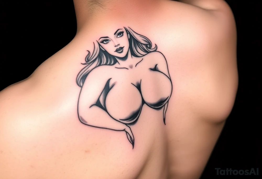 pin up girl with large nude boobs out and nipples showing tattoo idea