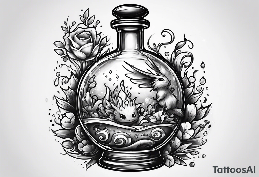 Pokemon in a potion bottle tattoo idea
