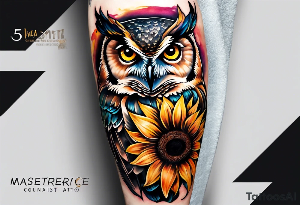 Owl and sunflower sleeve tattoo idea