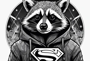 raccoon wearing a Superman hoodie tattoo idea