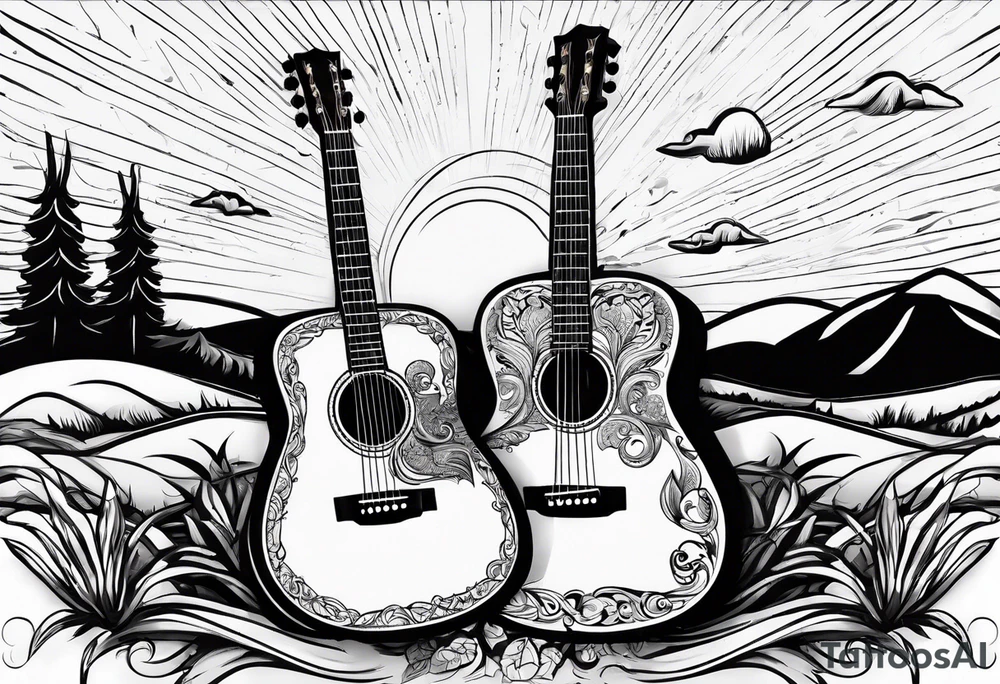 Acoustic Guitar by a campfire with a desert tattoo idea