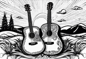 Acoustic Guitar by a campfire with a desert tattoo idea
