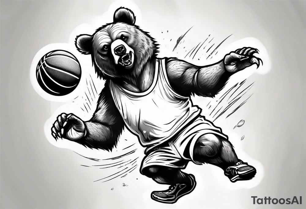 bear playing basketball tattoo idea