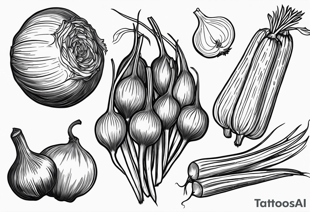 Onion, carrots, celery tattoo idea