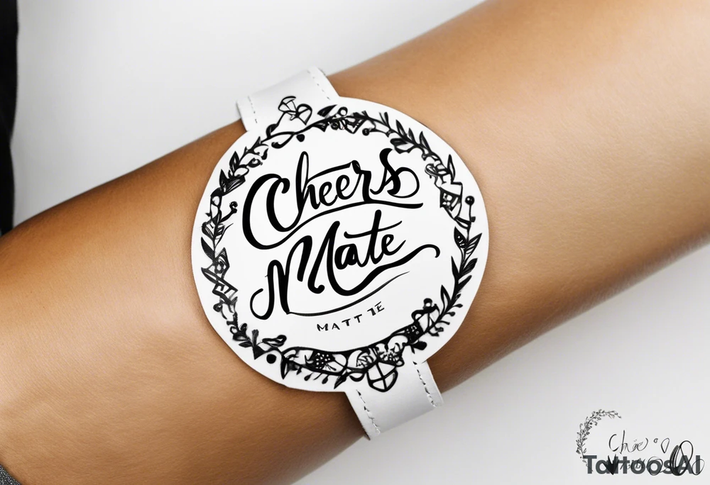 Cheers Mate text, armband +Cancer Ribbon +artistic tattoo idea