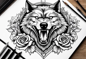 Rose flames changing into a wolf tattoo idea