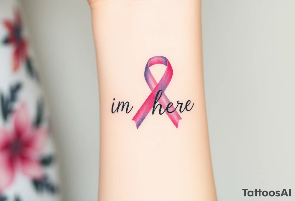 I am here pink ribbon hawaiian theme tattoo idea
