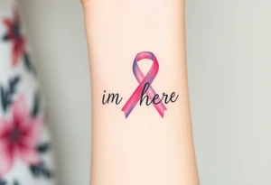 I am here pink ribbon hawaiian theme tattoo idea