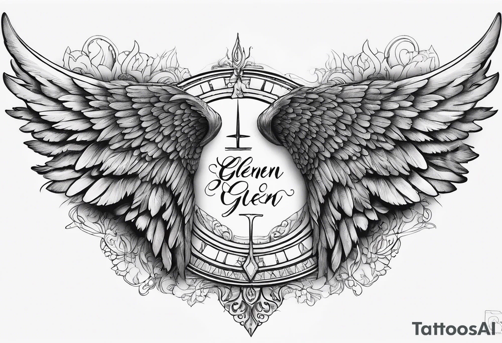 Angel Wings with the word Glenn in between tattoo idea