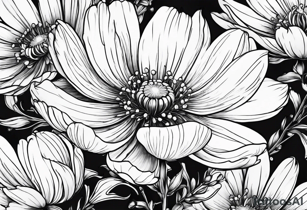 Honeysuckle cosmos flowers tattoo idea