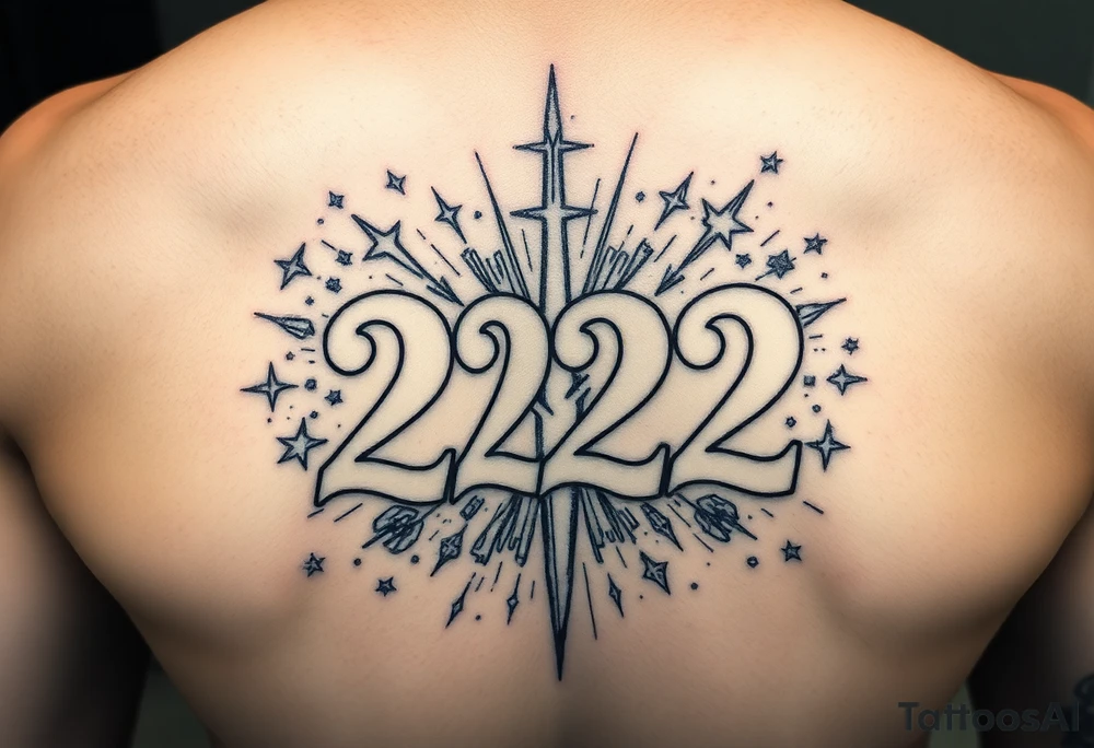 Number 222 surrounded by vibration and stardust tattoo idea