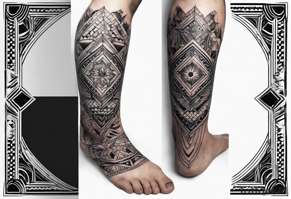 Geometric tattoo for back and neck with straight line going up beck depicting saying “keep your feet in the ground and your eyes on the stars” tattoo idea