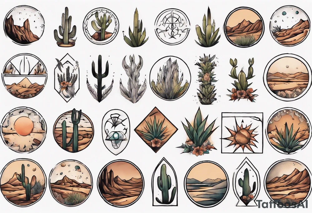 rectangle-long tattoo within a half-circle configuration with desert fauna tattoo idea