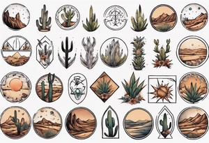 rectangle-long tattoo within a half-circle configuration with desert fauna tattoo idea