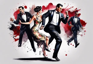 Don Draper dancing with a mouse wearing a tuxedo in the mafia tattoo idea