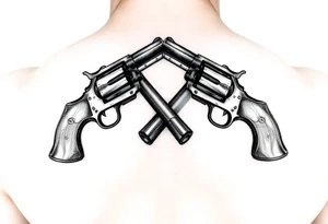 2 revolvers with wooden handles pointing down with barrels crossing one another tattoo idea