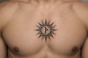 sun with the rune strength symbol in the middle tattoo idea