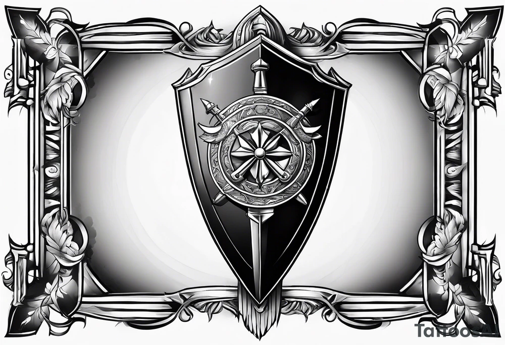 a spear pointing down with a shield in front of it tattoo idea
