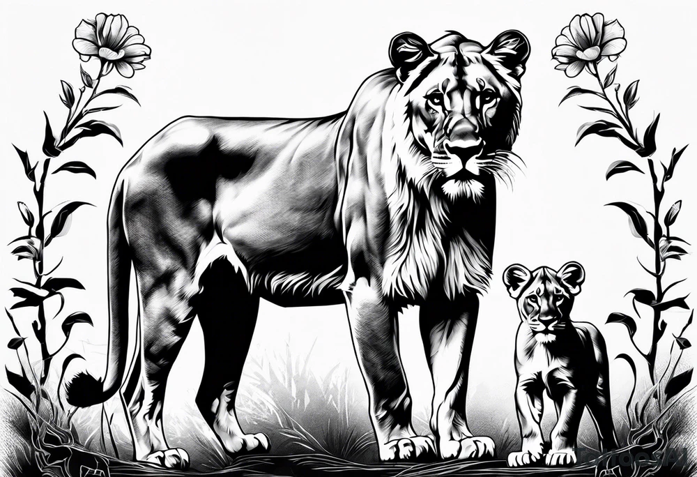 Lioness on her hind legs
protecting her two cubs tattoo idea Lioness on her hind legs
protecting her two cubs tattoo idea