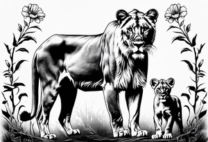 Lioness on her hind legs
 protecting her two cubs tattoo idea