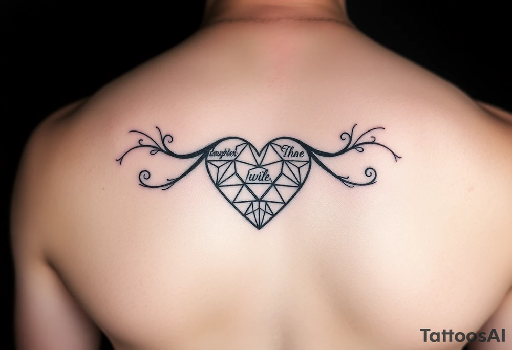 I want a tattoo for located on my left pectorial muscle that symbolizes the fact that I have a stent in how important my wife and two kids are to me. I want the geometric design to resemble a stent with the names of my two daughters and wife Tying in together to wrap around my heart tattoo idea