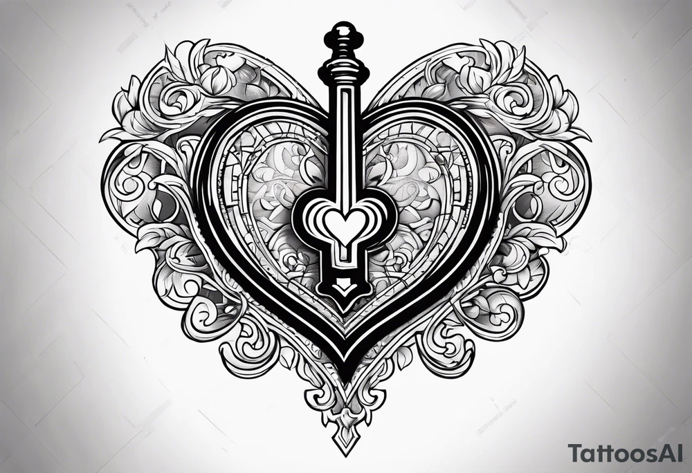 Heart shaped antique key tattoo idea