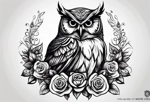 An owl, a rose, “but the greatest of these is love” tattoo idea