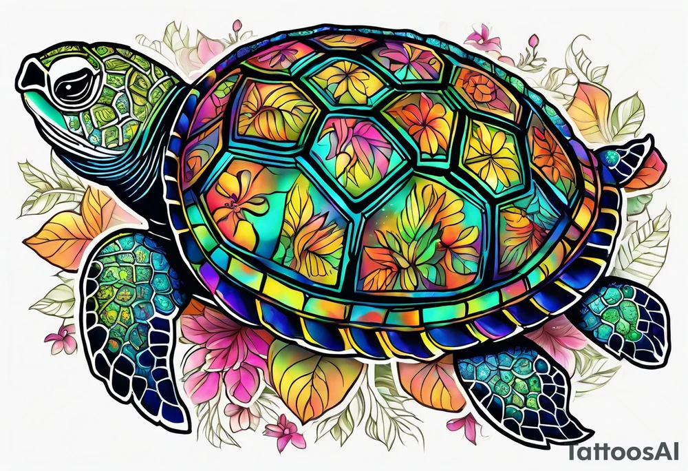 tropical psychedelic turtle's back, top down view, as seen from above tattoo idea
