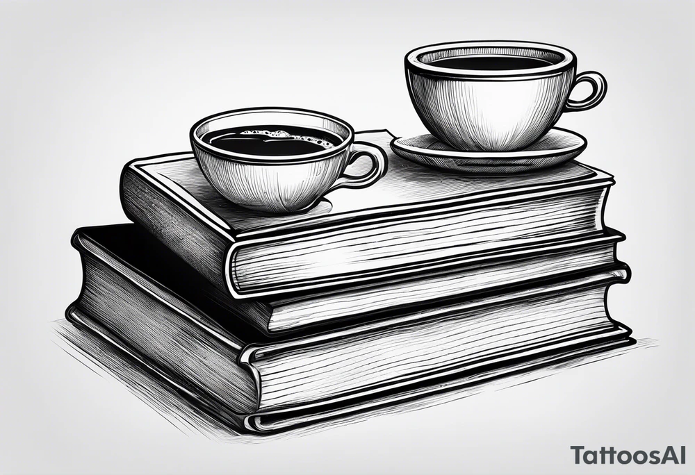 4 stacked books with a cup of coffee on top tattoo idea