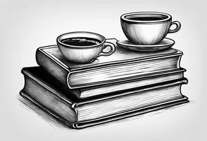 4 stacked books with a cup of coffee on top tattoo idea
