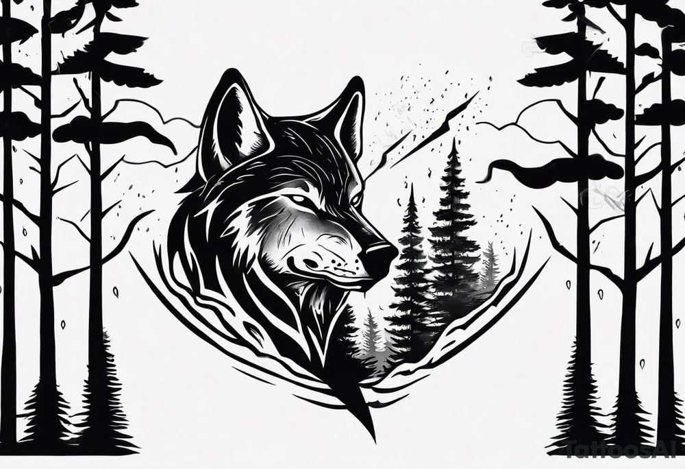 a thunderstorm over a forest and a wolf howling tattoo idea a thunderstorm over a forest and a wolf howling tattoo idea