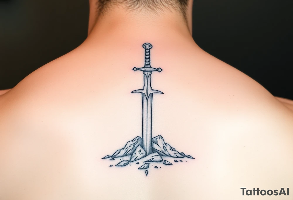 realistic sword in the ground on forearm tattoo idea