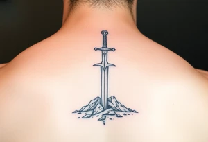 realistic sword in the ground on forearm tattoo idea