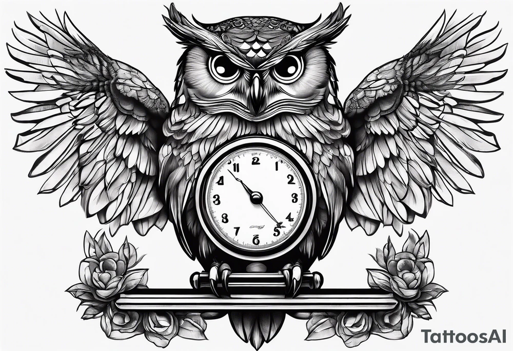 owl holding a scale with its claws tattoo idea