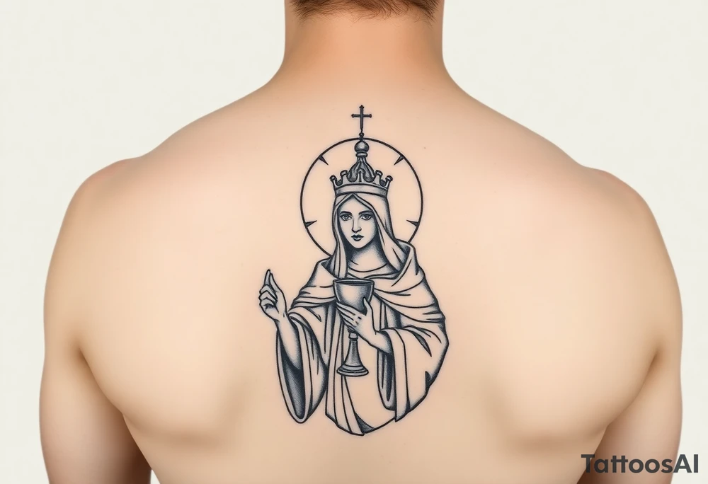 Saint Barbara tattoo holding chalice with tower in background tattoo idea