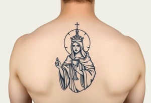 Saint Barbara tattoo holding chalice with tower in background tattoo idea