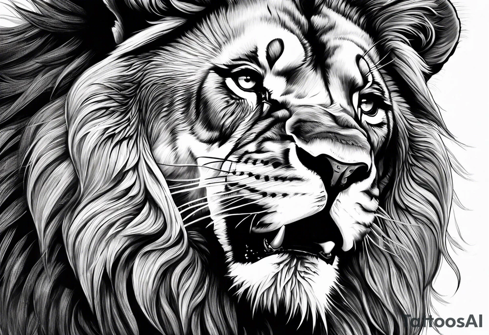 Lion roaring with red eyes tattoo idea