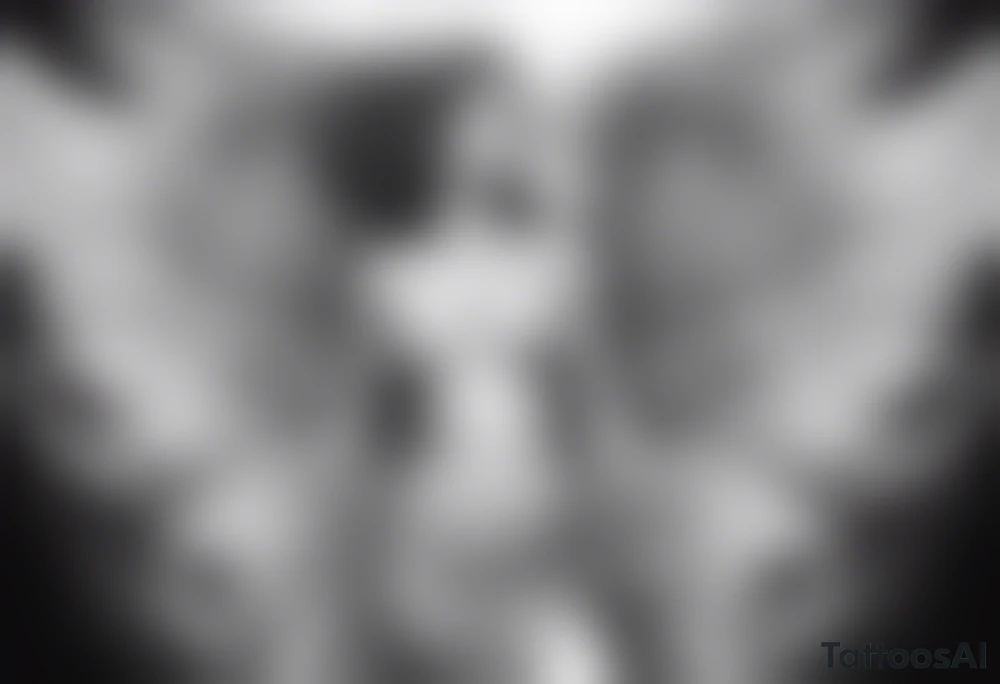angel woman with big wings, full body, flying on the sky, looking right side , we  can see right profile tattoo idea