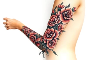 Nashika with roses surrounding with thorns tattoo idea