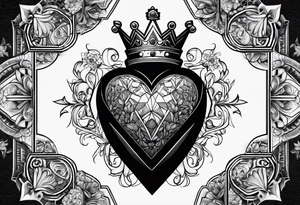 hexagon black heart with a crown and with black blackground tattoo idea