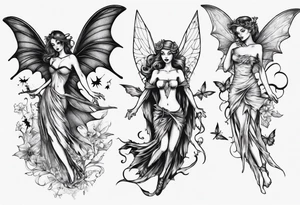Fairy flying with bat tattoo idea