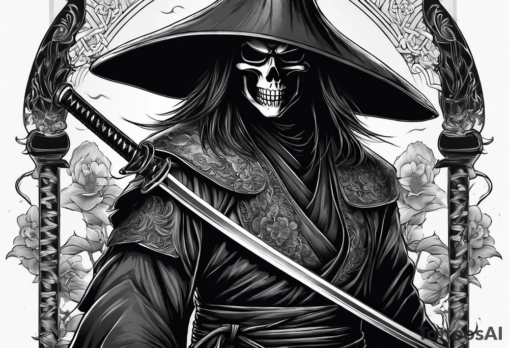 katana with grim reaper tattoo idea