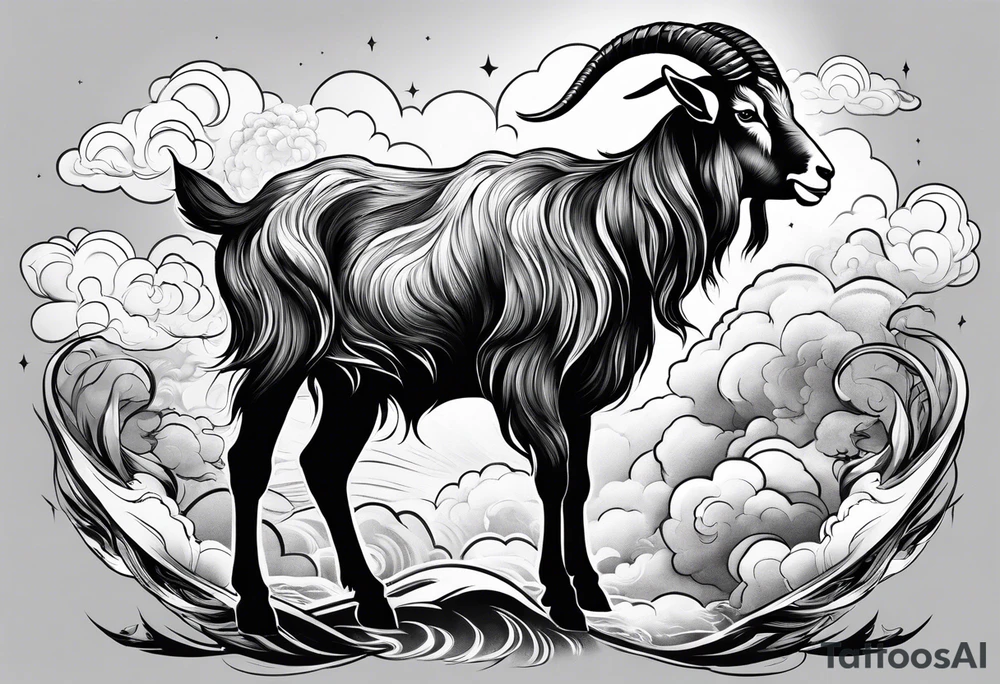 full body goat with kumo clouds tattoo idea