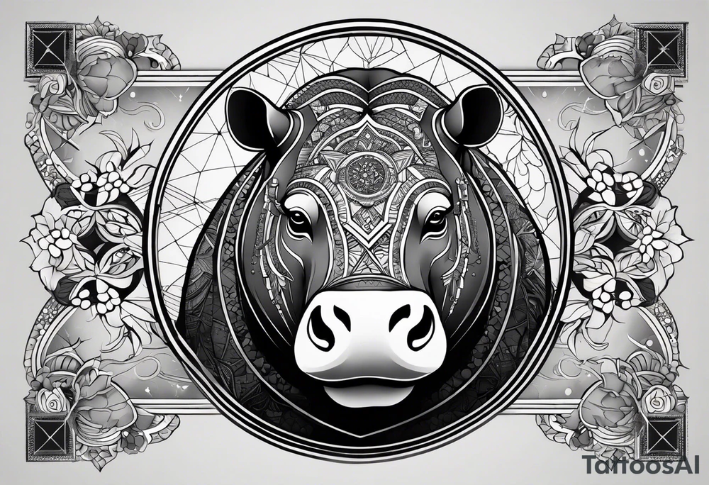 Very asymmetrical, +geometric pattern, with realistic full moon, with hippo,+tribal, +geometric, +inkart , +blackwork, +grey scale, + sketch
with wintersweet flower bud, +for men, detailed layering , combined favourite , tattoo idea