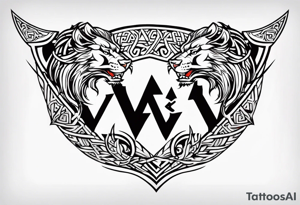 Valhalla sword shield dragon axe Valknut tribal lion tattoo idea