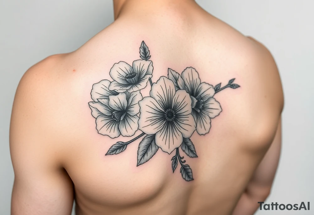 Fore arm tattoo in the neo american traditional style. I want to incorporate a few different flowers: poppy's, morning glorys, narcisus in full color tattoo idea