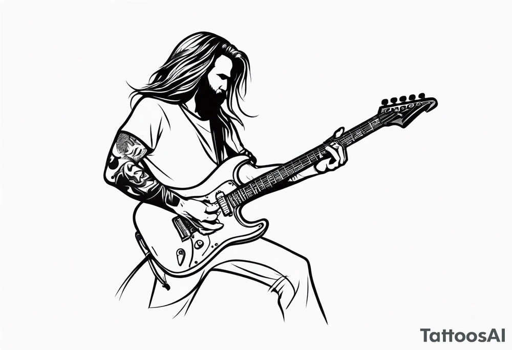 long hair rock man playing electric guitar tattoo idea
