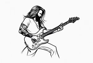long hair rock man playing electric guitar tattoo idea